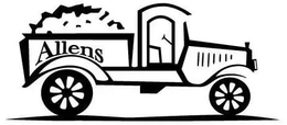 Black-and-white vintage truck logo with the word “Allens” on the bed