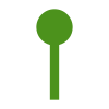 Un cercle vert avec une longue poignée sur fond blanc.
