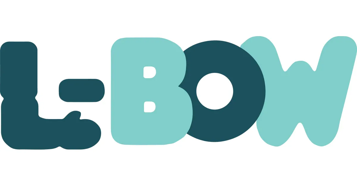 The word l-bow is written in blue letters on a white background.