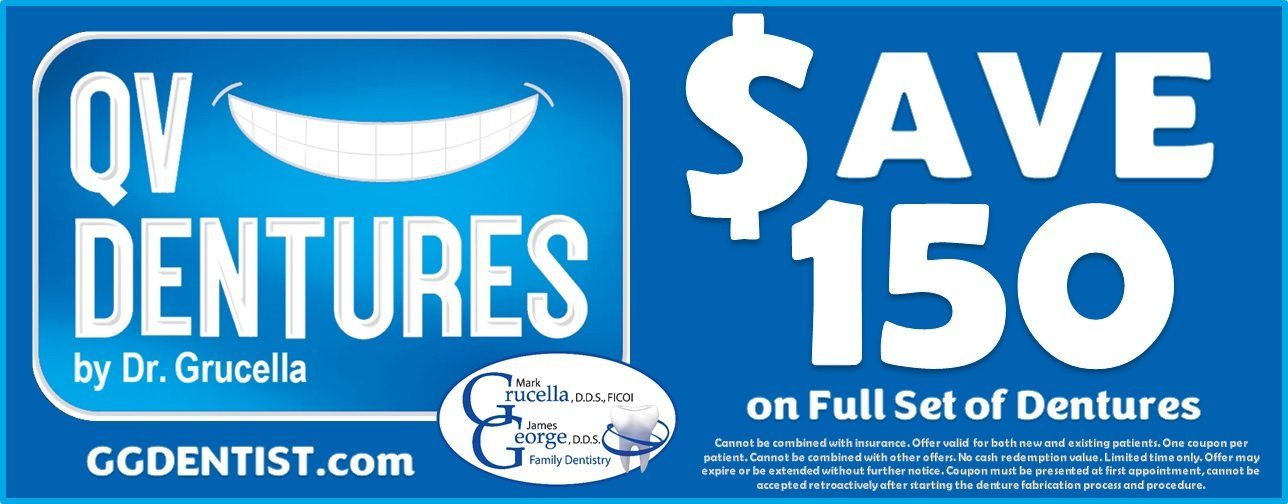 Blue QV Dentures ad with 