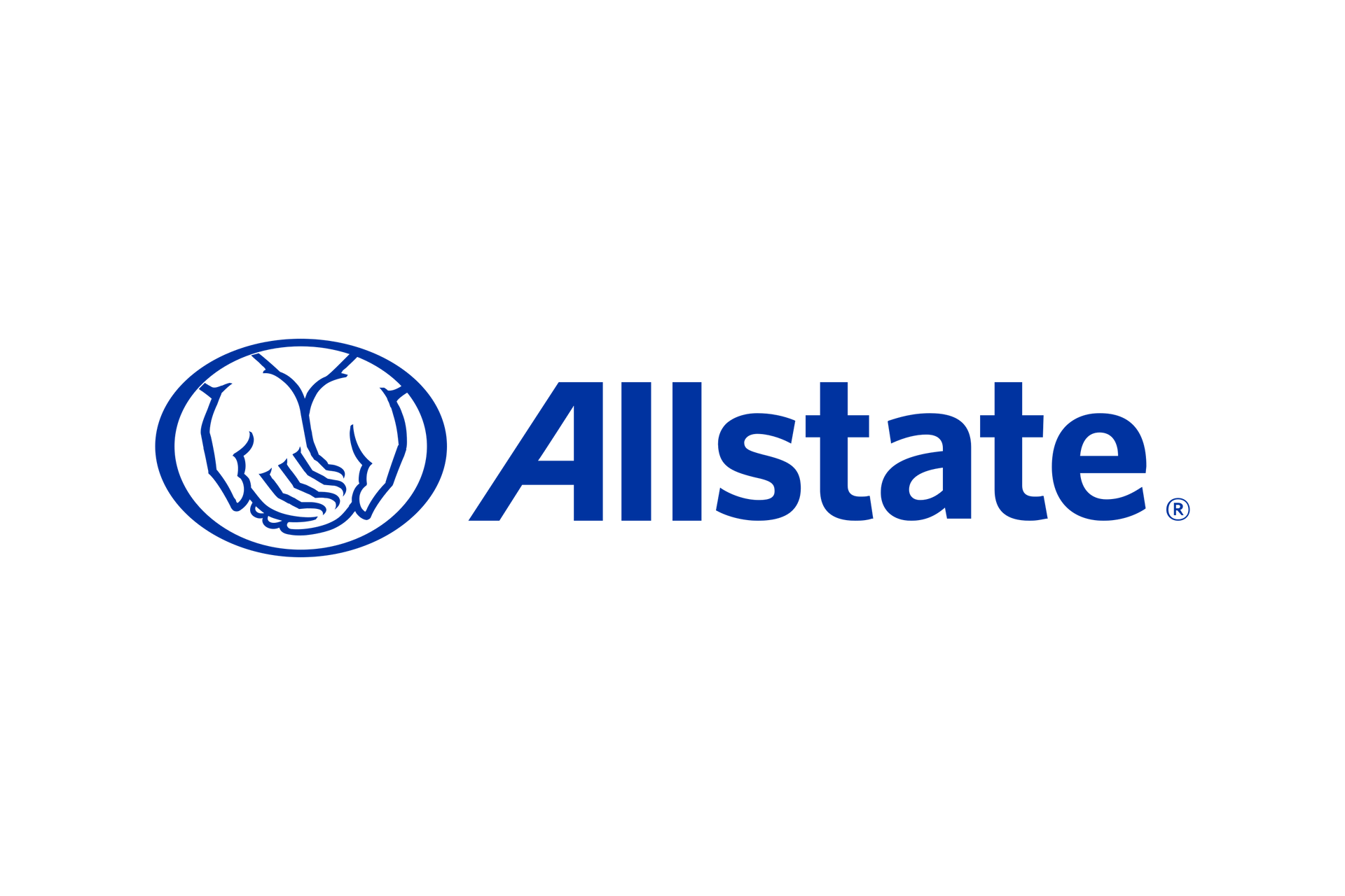 Allstate logo: blue intertwined hands within a circle, beside blue