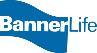 Banner Life logo in white text on a blue wave shape.