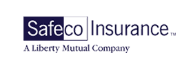 Safeco Insurance logo: blue and white rectangle with