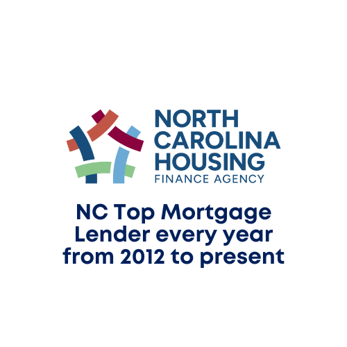North Carolina Housing Finance Agency logo with text: NC top mortgage lender every year since 2012