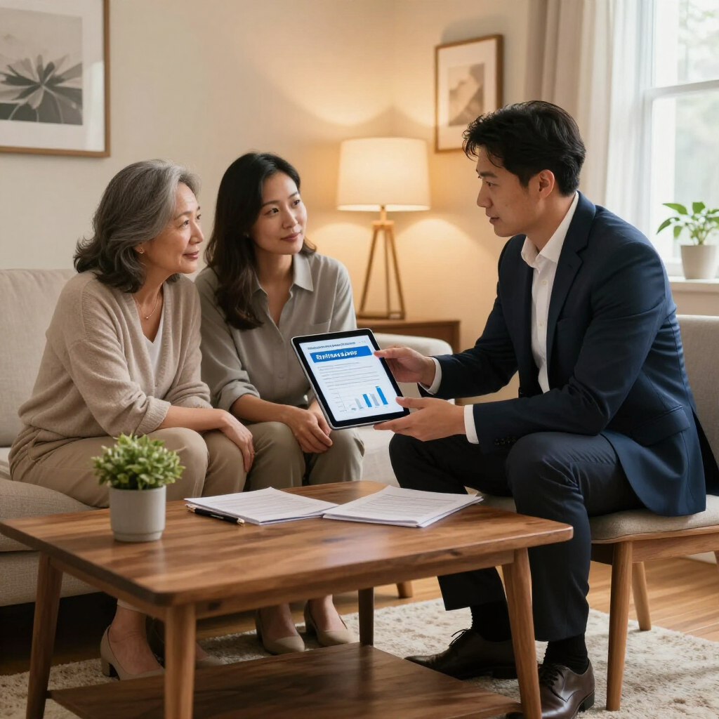 Homeowner reviewing loan program options with mortgage advisor
