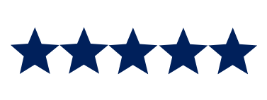 Five dark blue stars in a row on a white background