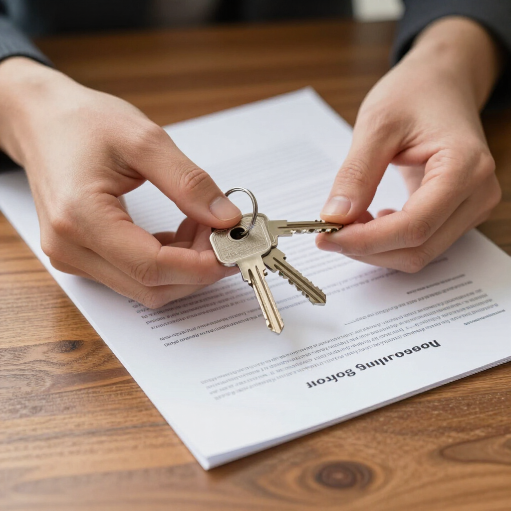 Home keys being handed to new homeowner at closing