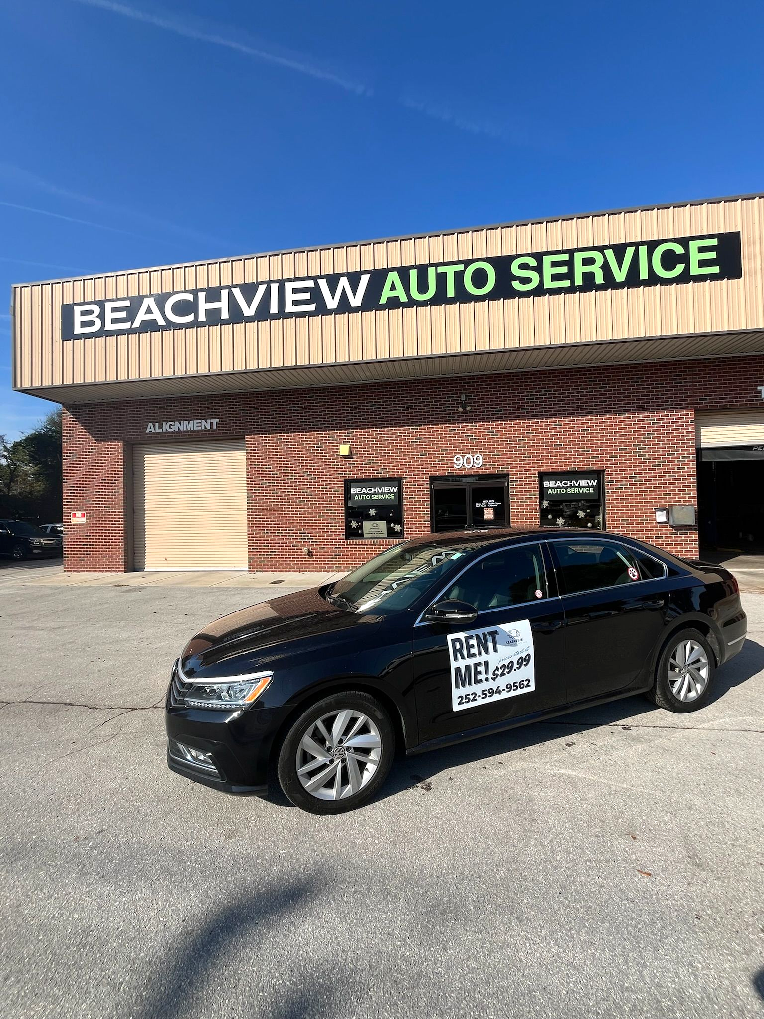 Beachview Auto Service: Cedar Point, NC Photo of main entrance at Beachview Auto Service in Cedar Point with a rental car parked in front