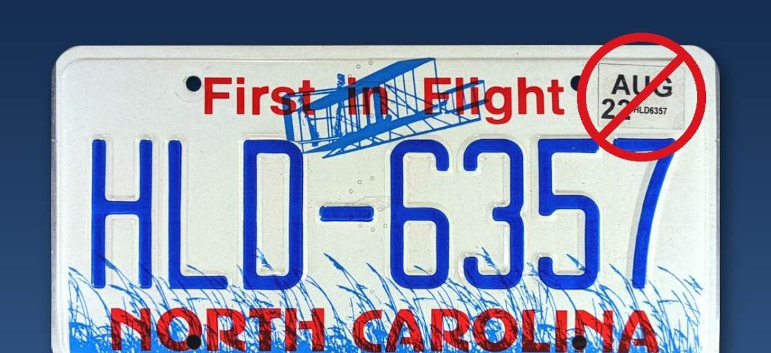 North Carolina License Plate With Sticker Crossed Out