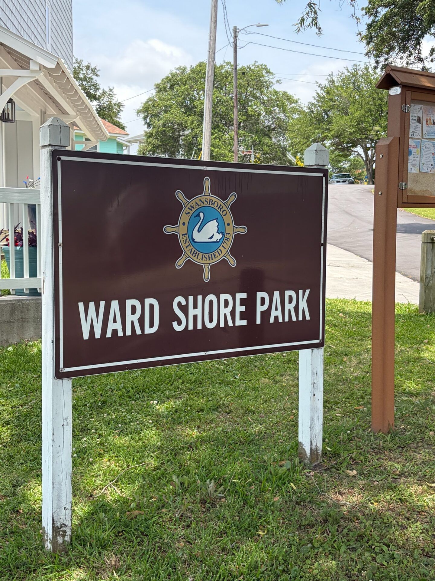 Ward Shore Park sign in downtown Swansboro, NC