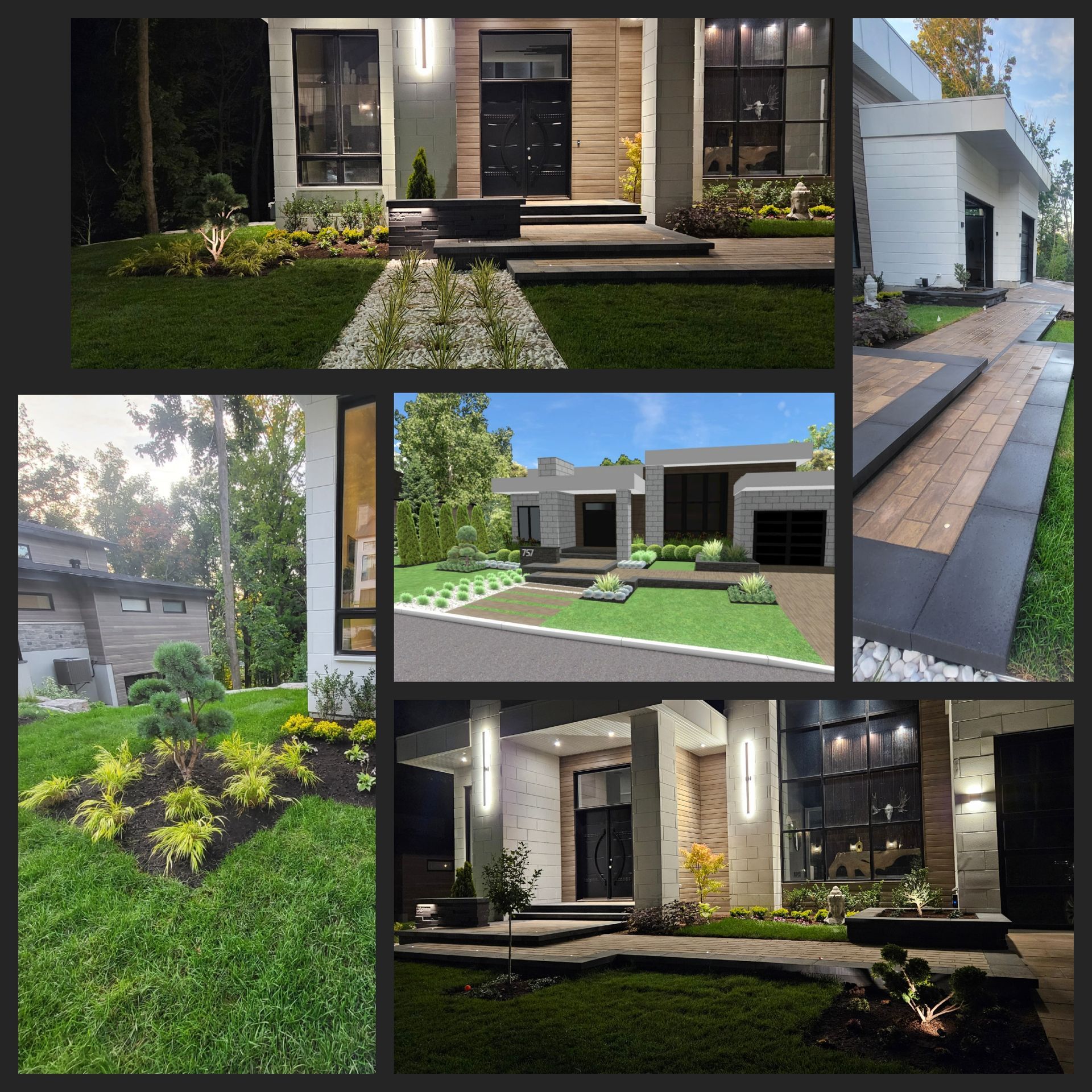 A collage of pictures of a modern house