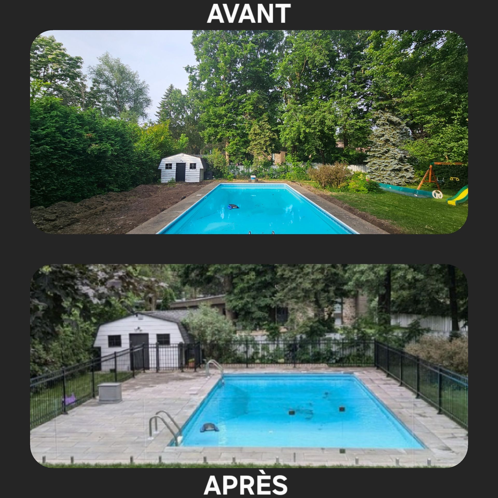 A before and after photo of a swimming pool