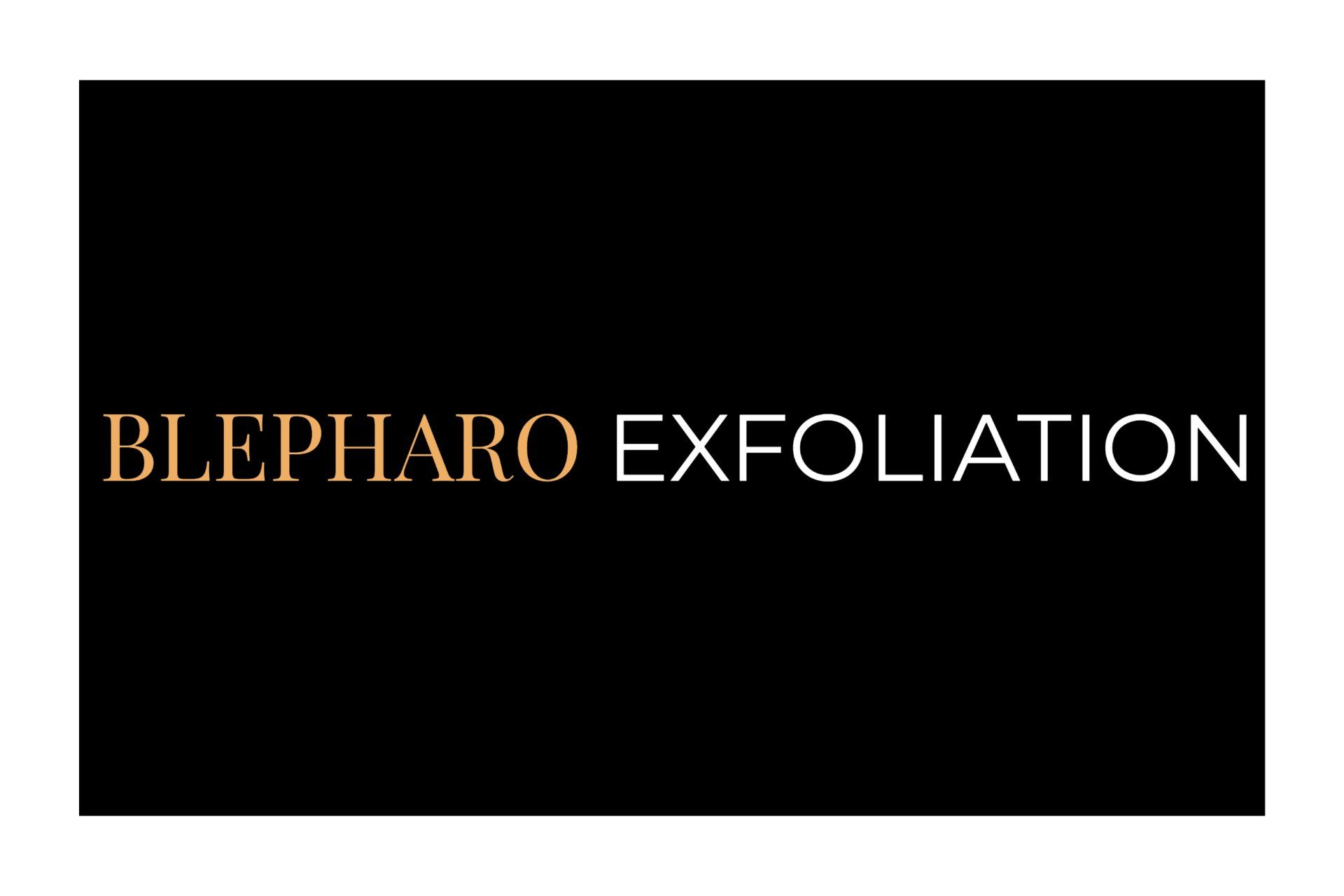 A black and gold logo for blepharo exfoliation on a white background.