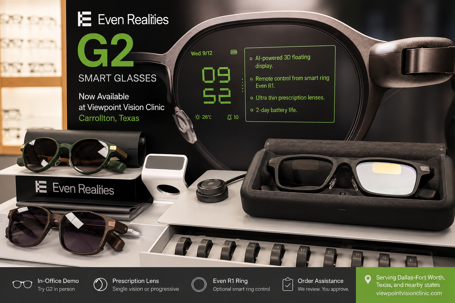 The discreet in-lens display presents information only to the wearer while remaining virtually invisible to others.