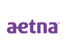 The aetna logo is purple and white on a white background.