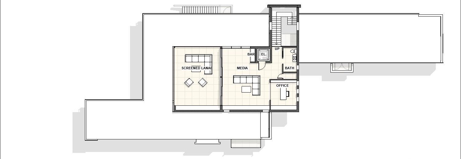 an architect's floor plan of a house shows the rooftop floor