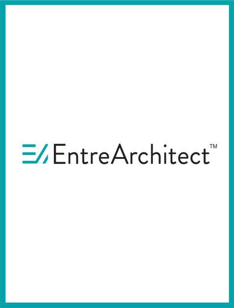 The logo for entre architect is a blue and white logo on a white backgroundArchitecture Joyce Owens
