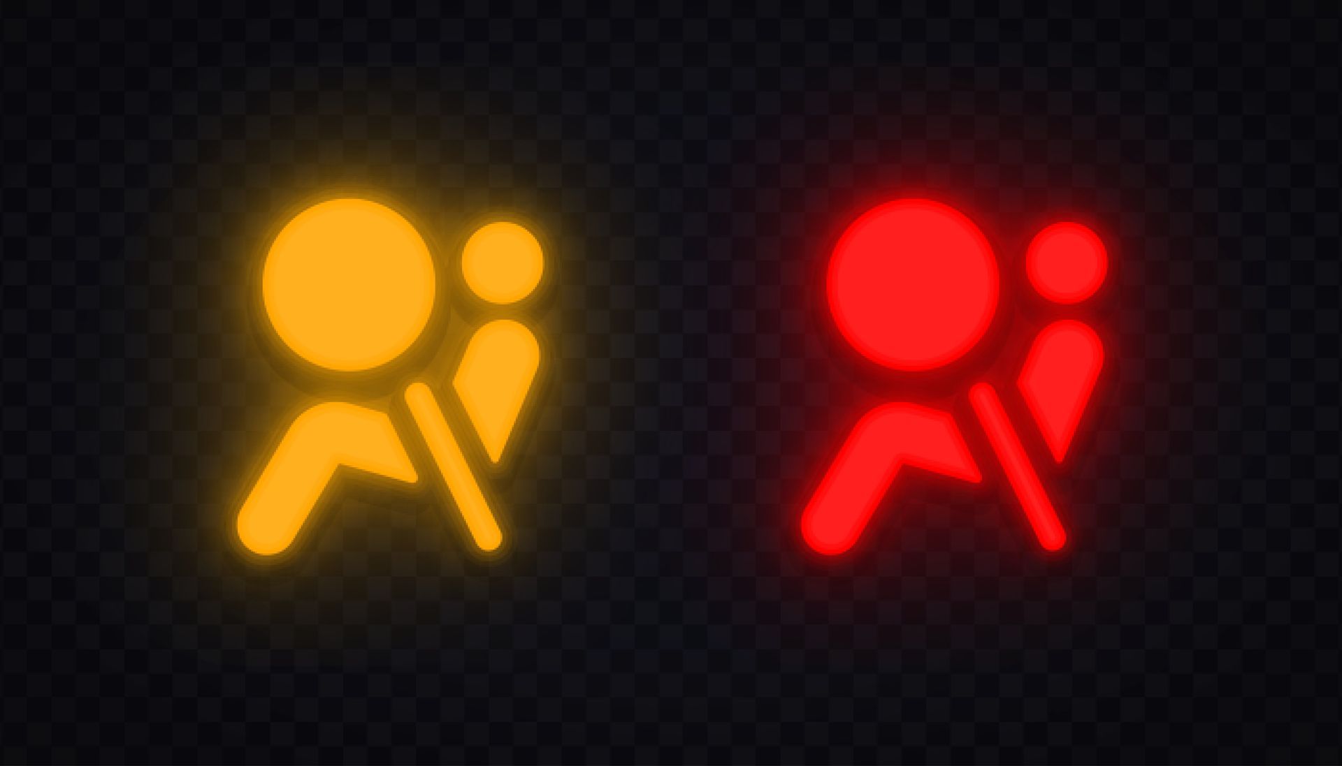 Yellow and red seatbelt warning icons on a dark background
