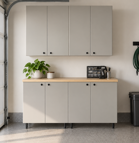 Upper and lower storage cabinets