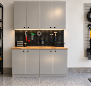 Workbench-style garage cabinets