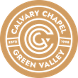 Calvary Chapel Green Valley circular tan-and-white church logo with “ESTD 1998” and stylized C