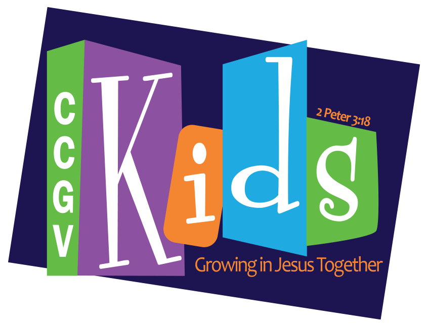 Kids logo with colorful letters and “Growing in Jesus Together” on a purple background