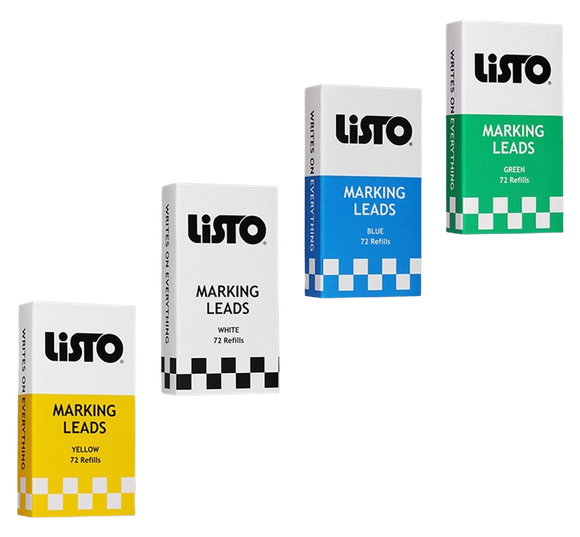 four boxes of listo marking leads are sitting next to each other