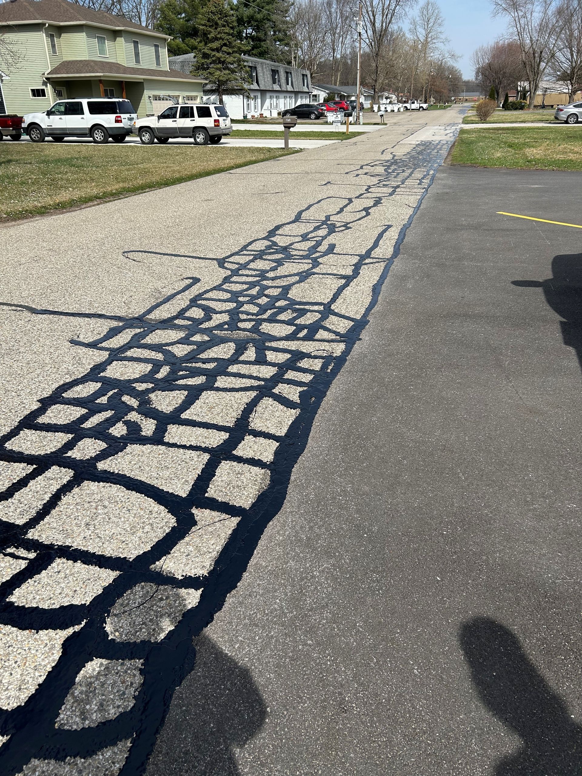 A shadow of a person is cast on the side of a road
