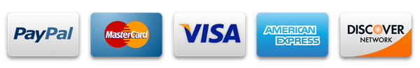 Logos for payment methods: PayPal, Mastercard, Visa, American Express, Discover.