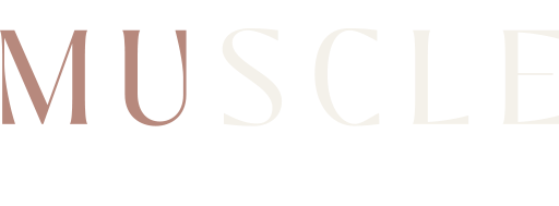 Stylized “MUSCLE” text in pale pink and white on a white background
