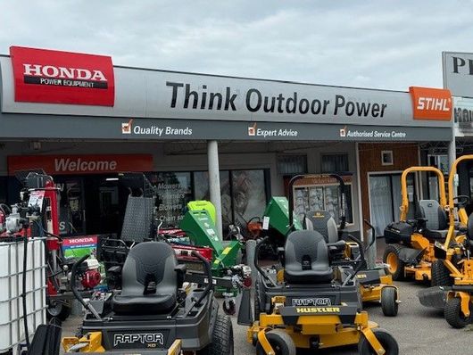 Shopfront with Hustler and Cub Cadet ride-on mowers Shopfront with Hustler and Cub Cadet ride-on mowers