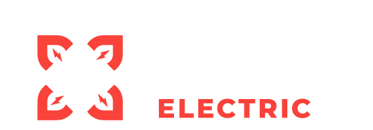 The logo for seven petal electric is red and blue.