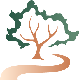 The Peaceful Strides logo, a tree with a path curving around it.