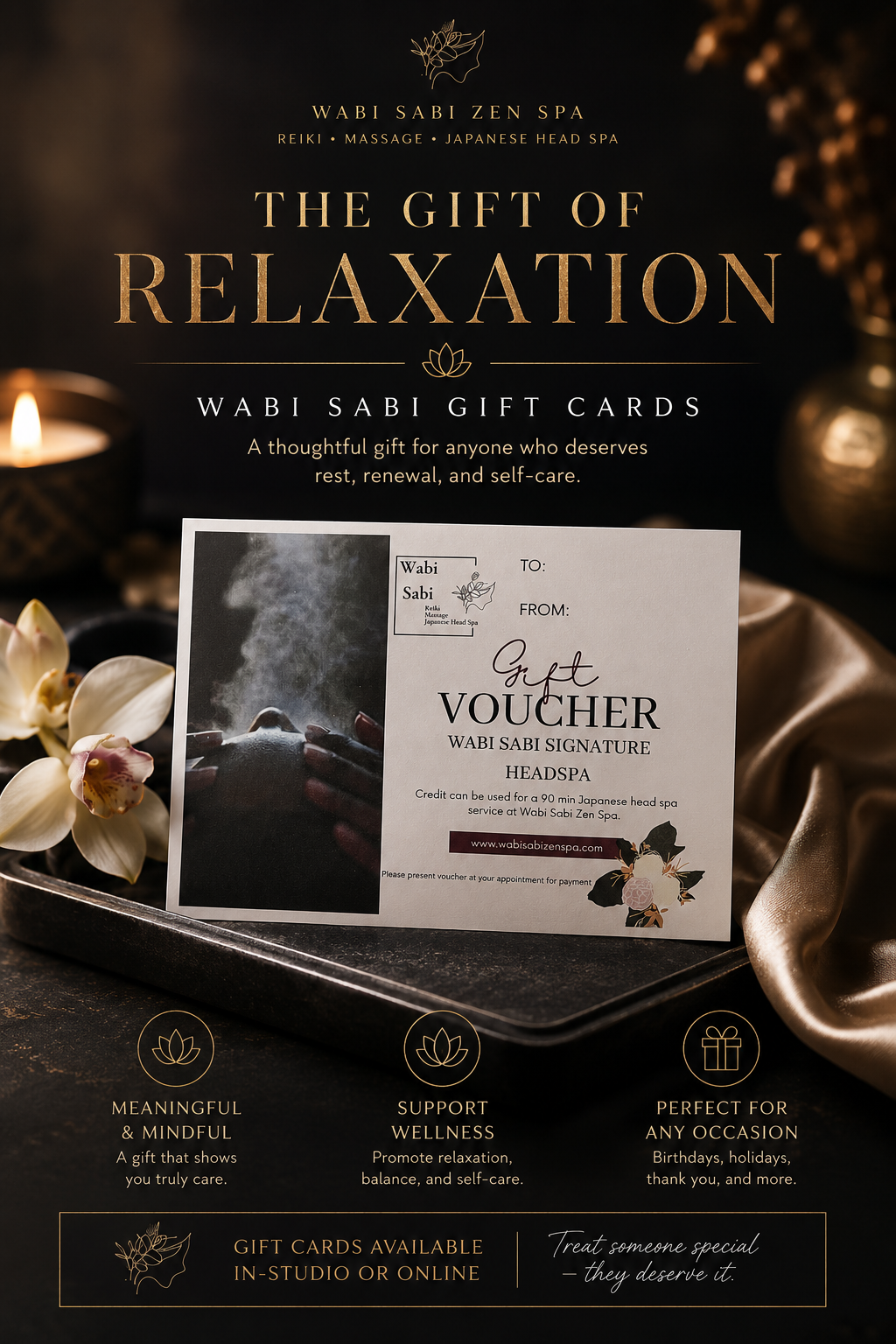 Gold-and-black Eid greeting card ad featuring a Volcelier gift box with candles and floral accents