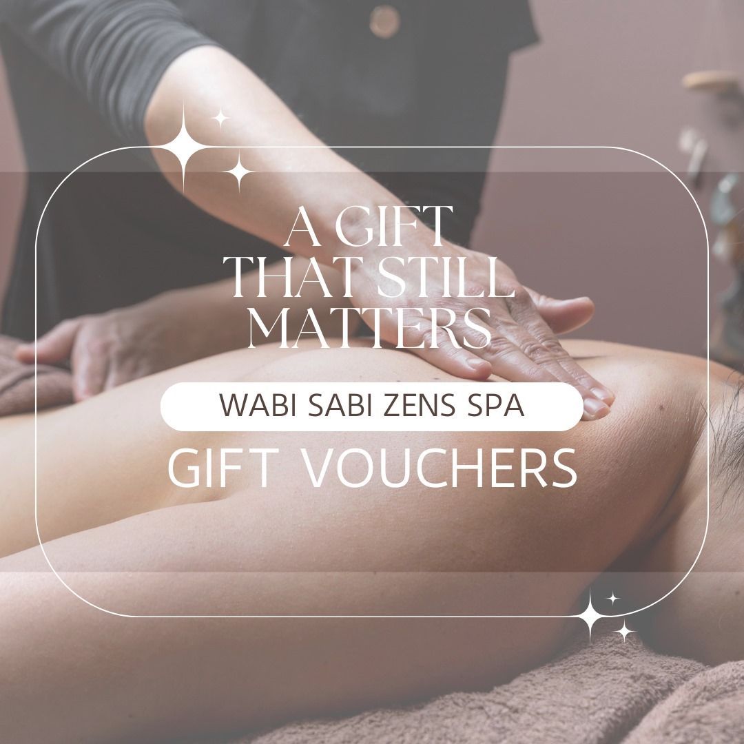 Spa massage promo with hands on a client and text: “A gift that still waits” and “Gift vouchers”