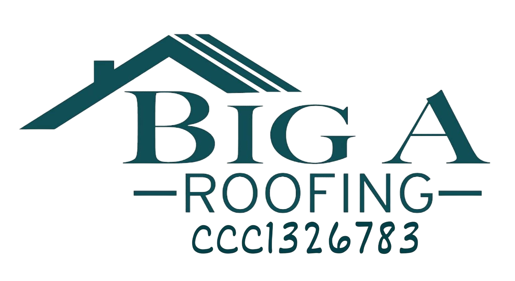 Logo for Big A Roofing, featuring a house graphic and company name, contact info below.