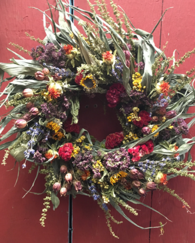 summer wreath with dried flowers