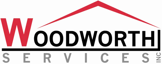 Woodworth Services logo with red roof line above black and red text on white background
