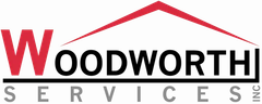 Woodworth Services logo with red roof line above black and red text on white background