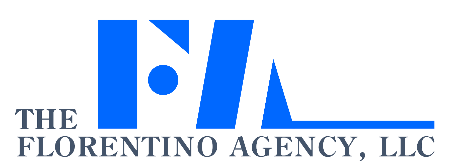 Logo for The Florentino Agency, LLC with blue abstract initials and black serif text