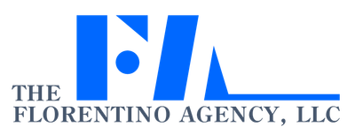 Logo for The Florentino Agency, LLC with blue abstract initials and black serif text