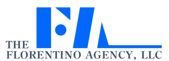 Logo for The Florentino Agency, LLC with blue abstract initials and black serif text