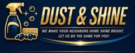 Gold Dust & Shine cleaning logo with spray bottle, car, and slogan on a blue background