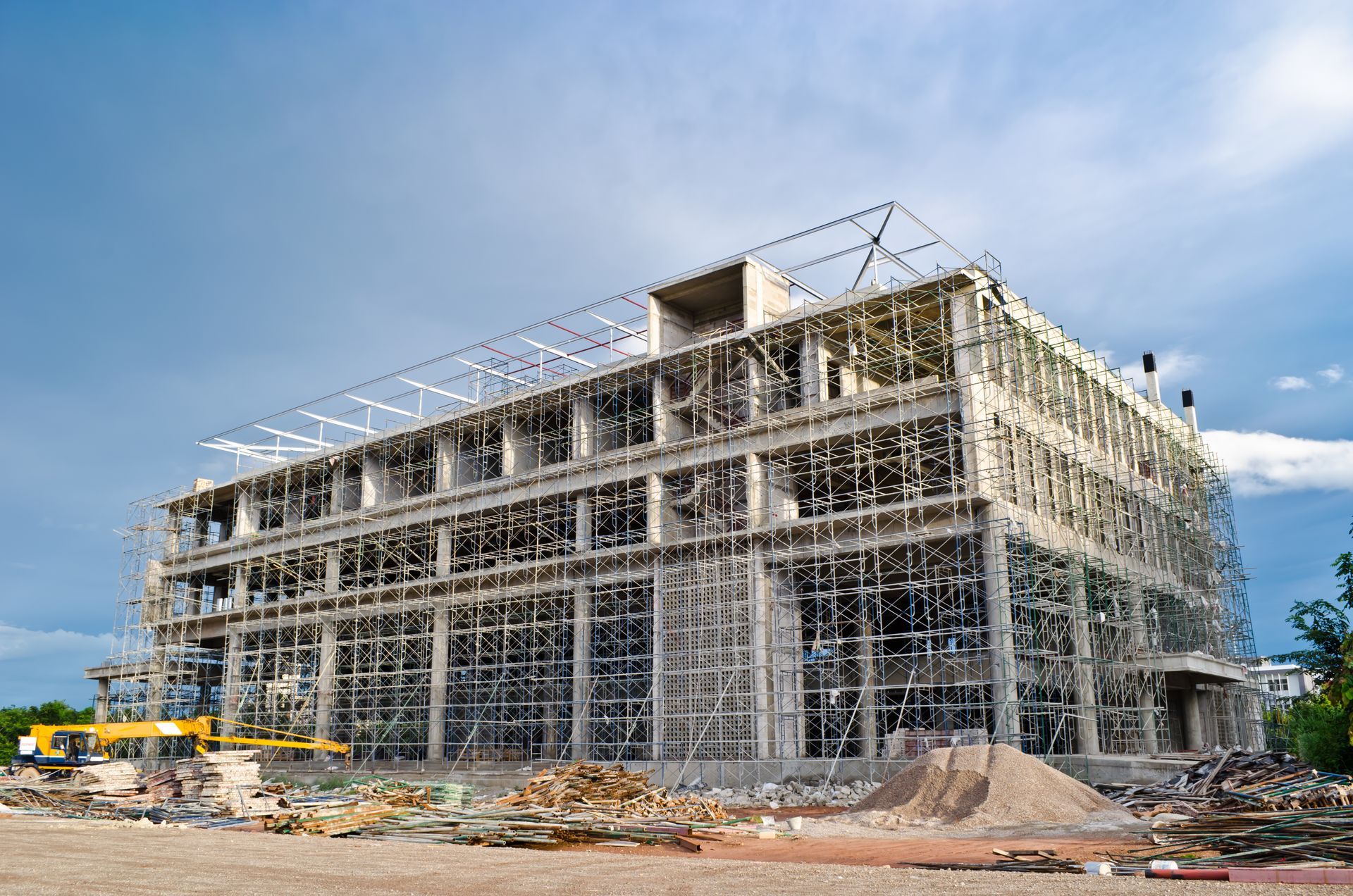 A large building is being built with scaffolding.
