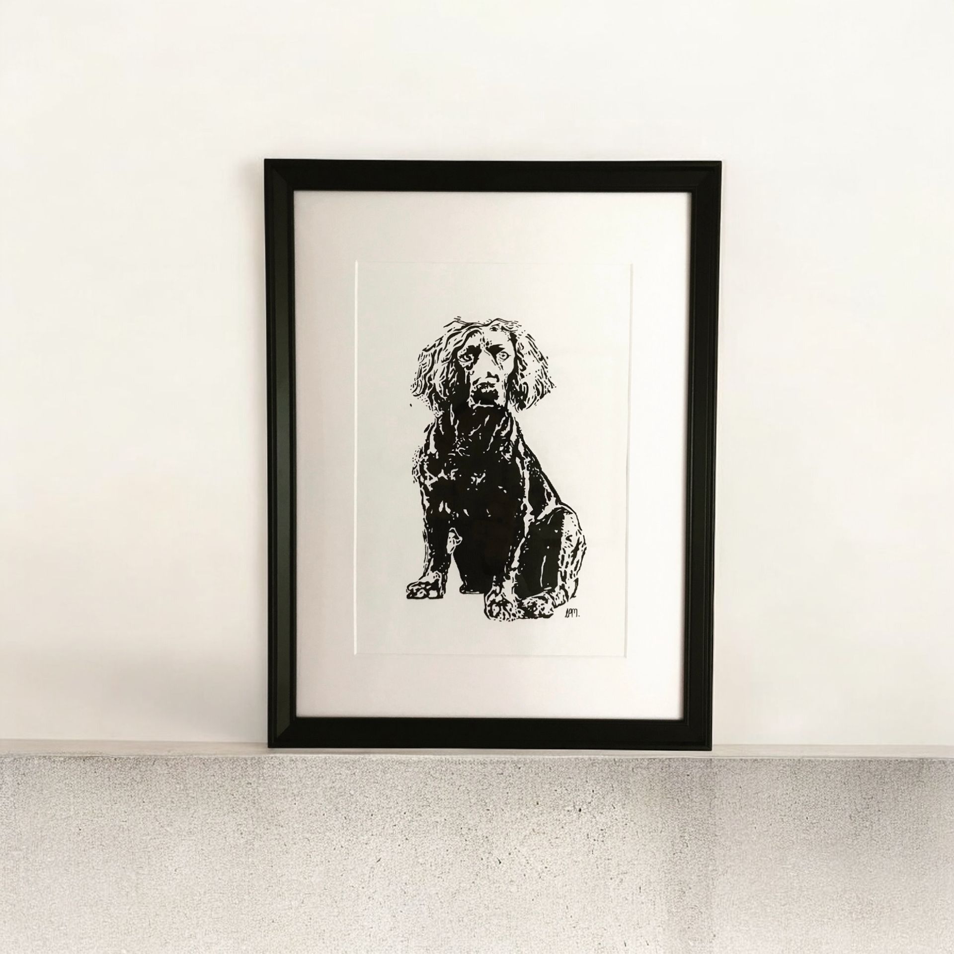 A4 Working Cocker Spaniel sitting in front profile