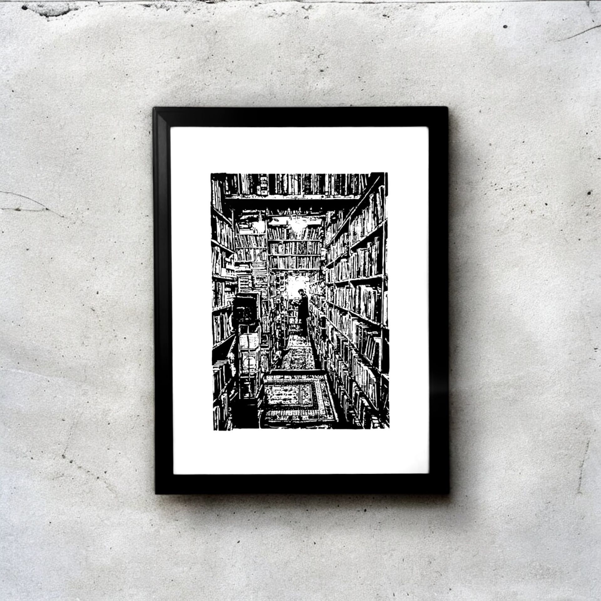 A4 Print of a figure in a library