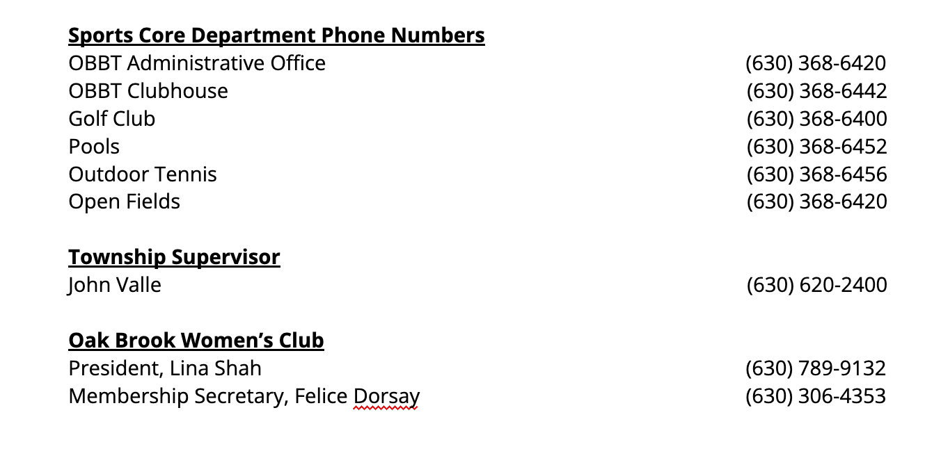 A list of phone numbers for the sports cars department