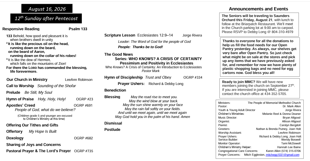 A pamphlet for a church on june 17th 2009