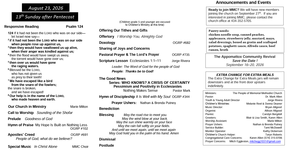 A pamphlet for a church on june 17th 2009