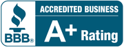 BBB Accredited Business A+ Rating badge in blue and white